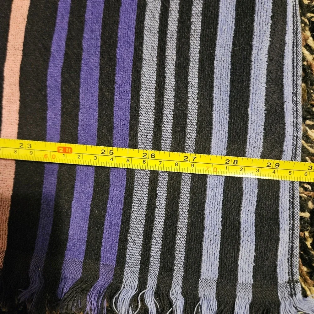 Benetton Vtg MultiColor‎ Striped Cotton Beach Pool Towel Fringed Retro 62x30